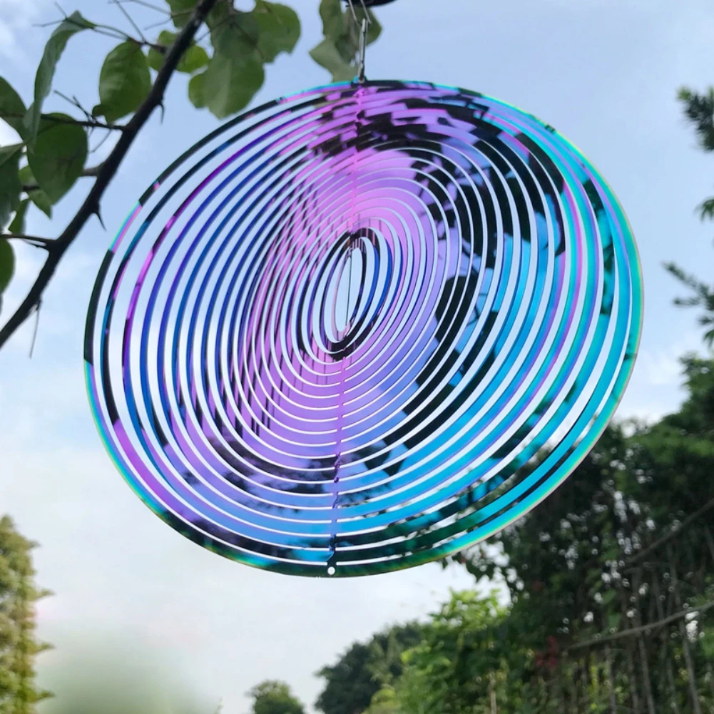 

3D Round Rotating Wind Chimes Flowing-Light Effect Design Home Garden Decoration Outdoor Hanging Decor Gift Shiny Wind Spinners