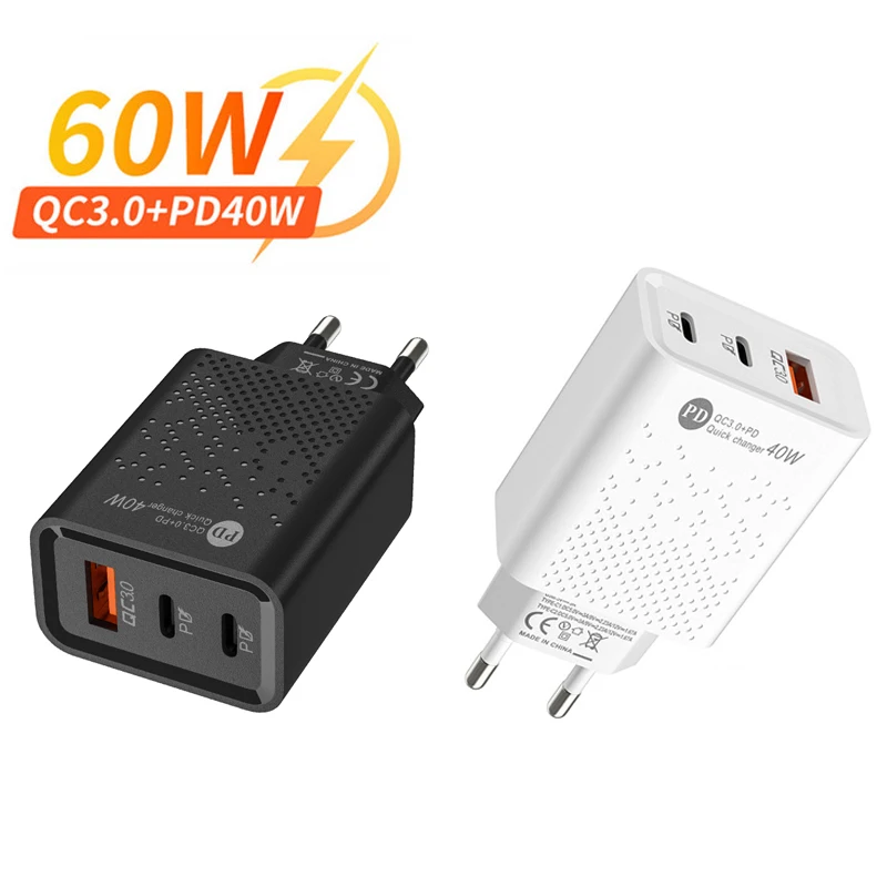 

USB Type C Charger 60W Fast Charging For iPhone Xiaomi 12 Oneplus Quick Wall Adapter QC 3.0 Portable Mobile Phone PD Chargers