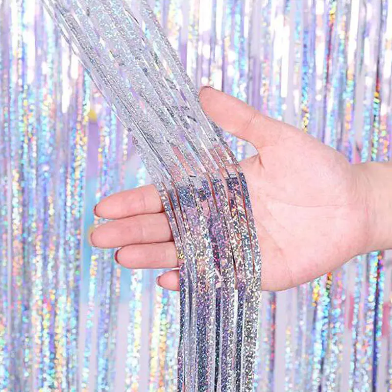 2M Laser Tinsel Foil Curtain Happy Birthday Party Decorations Adult Kids Boy Girl 1 2 3 5 10 11 14 15 25 30 35 40 50 60 Year Old