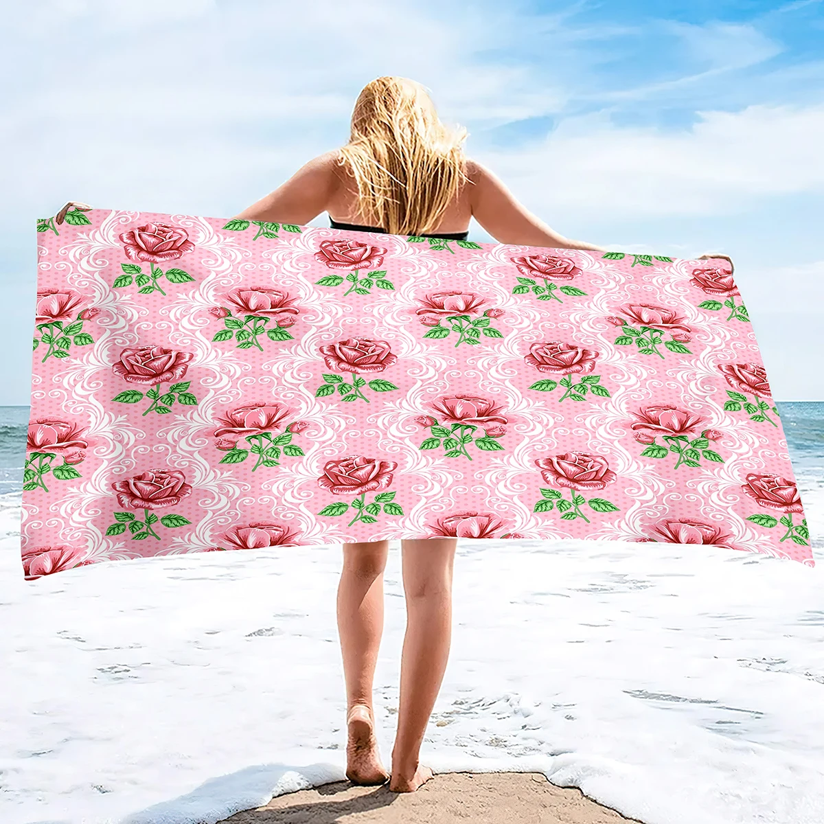 

Roses Blossom Beach Towel Quick Dry Towel Sand Free Sandproof Beach Towel Microfiber Beach Towels for Pool Travel Swimming