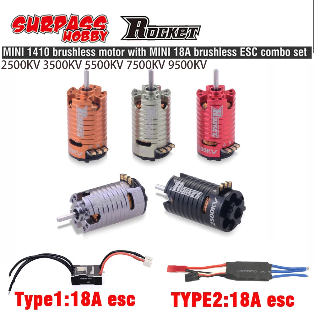 

Rocket MINI 1410 2500KV 3500KV 5500KV 7500KV 9500KV Brushless Motor 18A ESC for Kyosho Mr03 Pro Atomic DRZ 1/24 1/28 1/32 RC Car