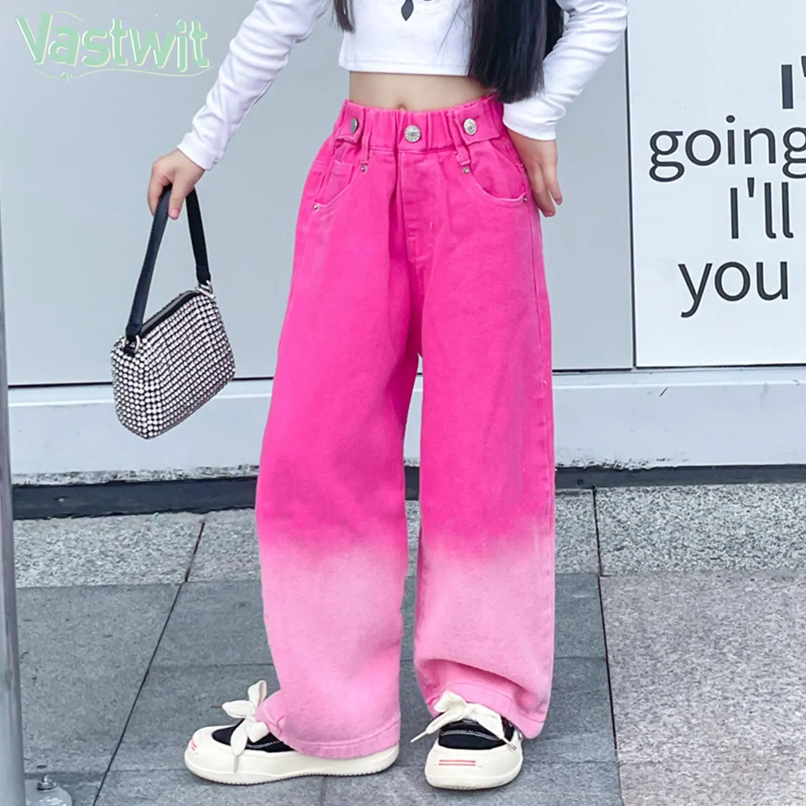 

Свободные повседневные градиентные брюки-карго для девочек, джинсовые брюки в стиле хип-хоп, модные джинсы в Корейском стиле с широкими шта...