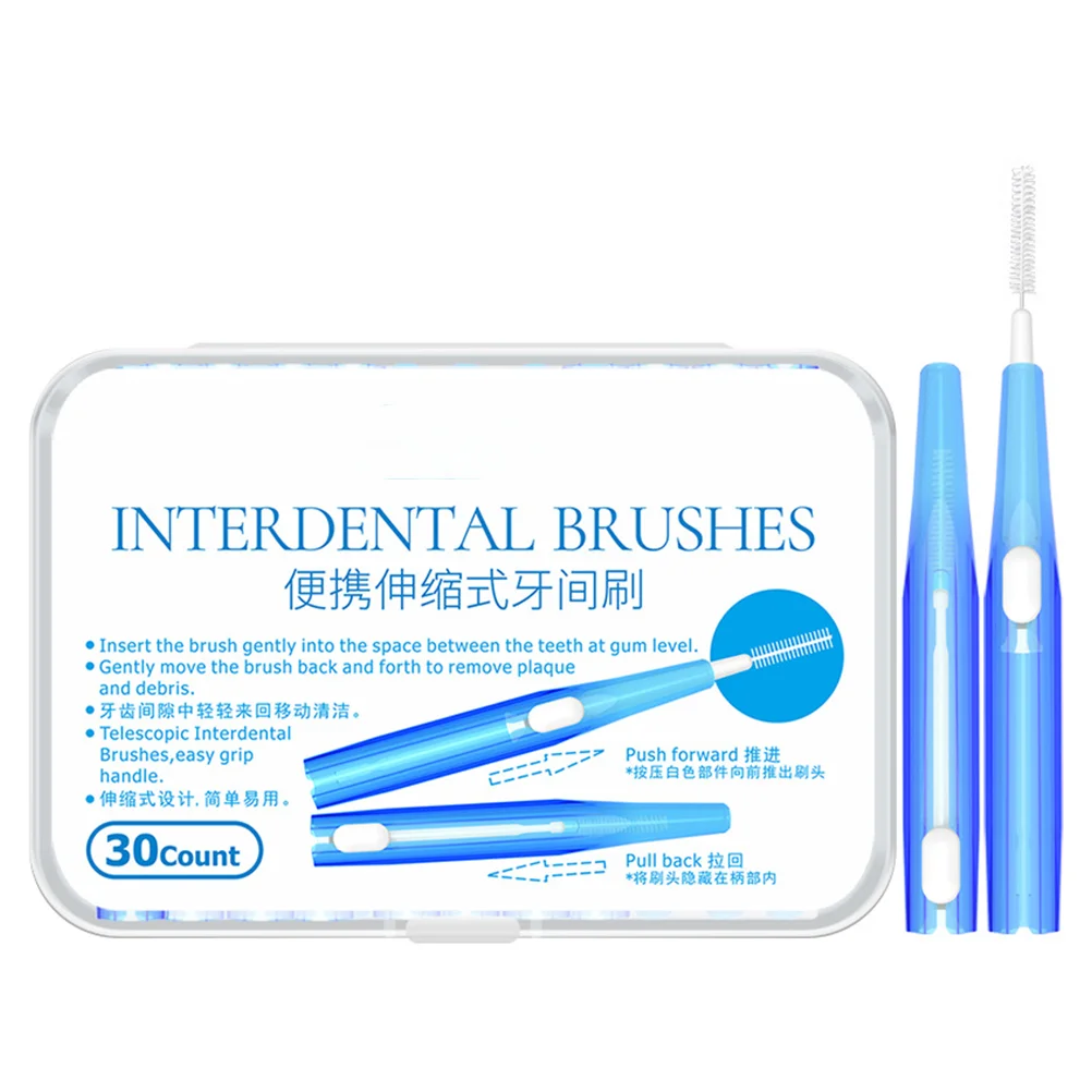 1 Box 30 Pcs Interdental Retractable Dental Care Cleaner Brush Picks (Pink 06mm)