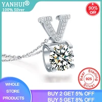 yanhui tibetan silver s925 geometric v shape choker aaa zircon fashion pendant necklace for women wedding jewelry gift