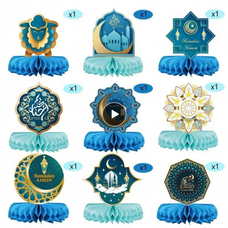 

Crafts Party Wedding Eid Ramadan Decoration Folding Moon Star Decoration 9piece Diy Paper Fan Honeycomb Ball Home Wedding Decor