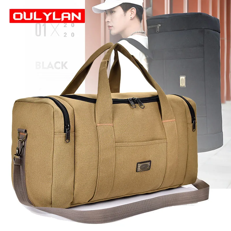 

Two Sizes Canvas Bag Women Weekender Travel Bag Fashion Luggage Handbag Men Outdoor Large Capacity Shoulder Bag Duffel Backpack