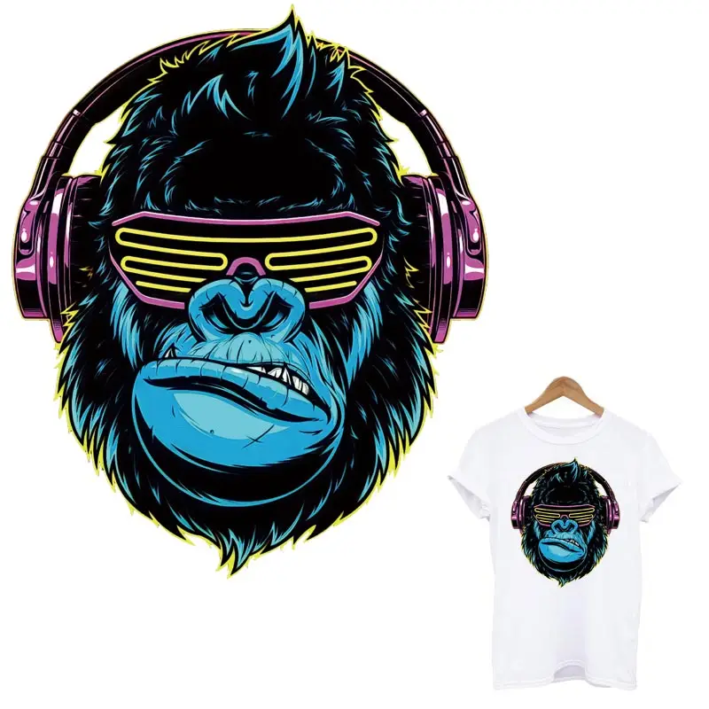 Термонаклейка DJ Gorilla для одежды, стирающаяся термонаклейка на одежду для самостоятельной сборки, стирающаяся термонаклейка на одежду с изображением животных