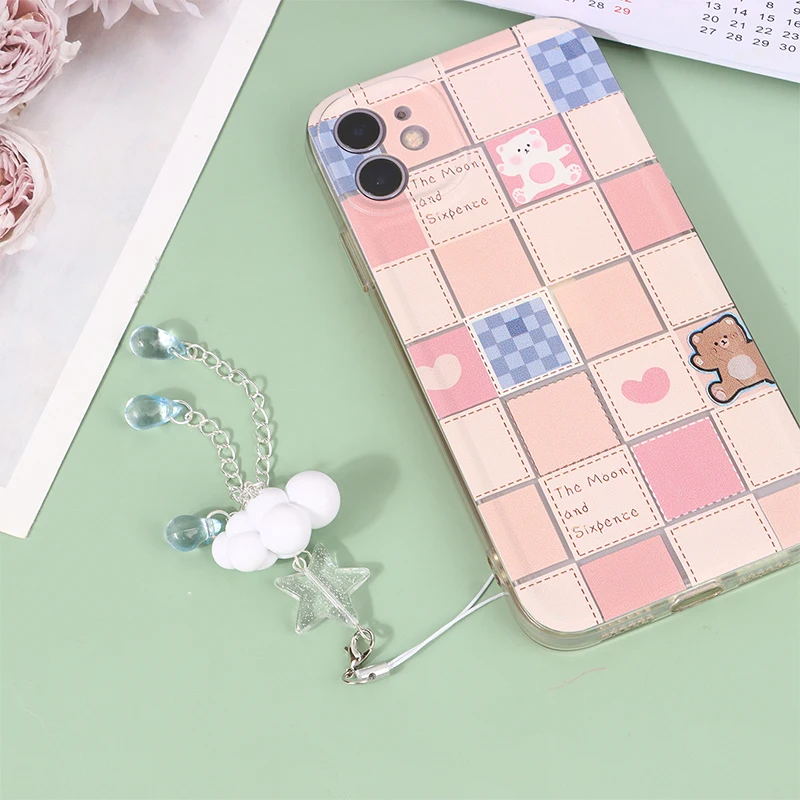 Kawaii Y2K Подвеска для телефона в виде облака орхидеи милая ручная работа из бисера