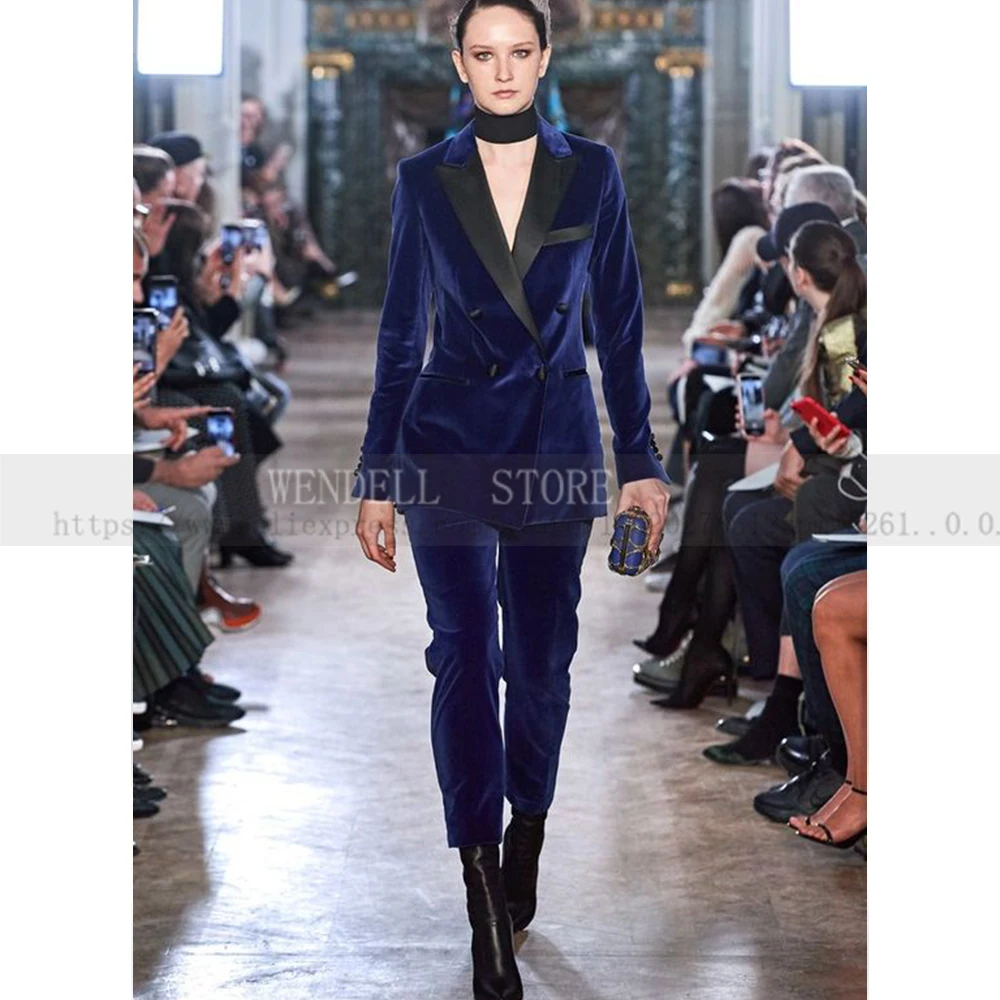 Velvet Ladies Suit Jacket + Pennies Double Breasted Elegant Temperament Professional Custom Two-piece Set