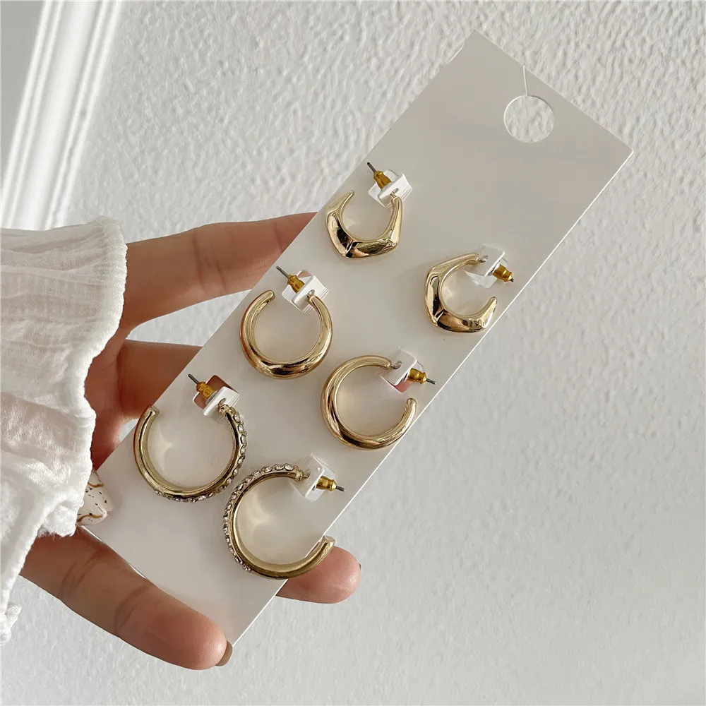 

Gold C Shape OL Style Ladies Trendy Cute Hoop Earrings Set for Women Girl Geometric Irregular Metal Gold Earrings Jewelry