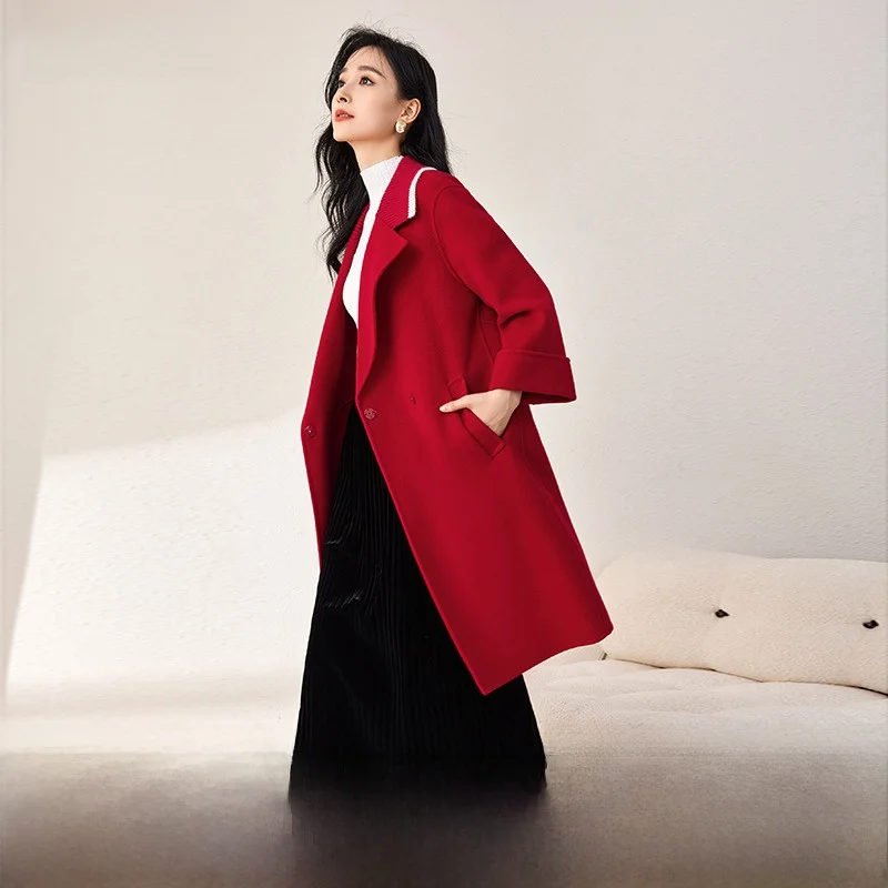 2024 зимняя новая мода двусторонний дафлкот из чистой шерсти с воротником