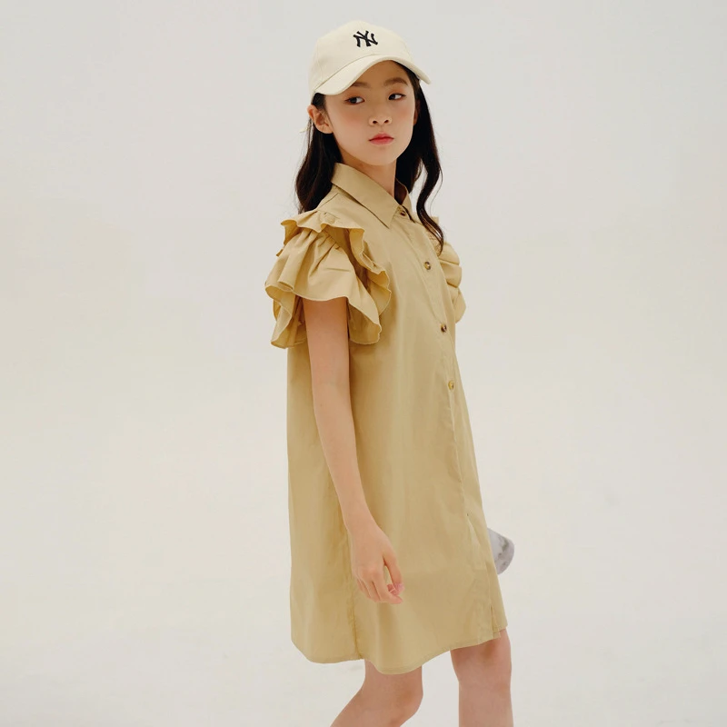 

Girls Summer Shirt Princess Dress Fashion Khaki Kids Straight Dress New School Casual Girls Clothes 13 14 Years Children Outfits