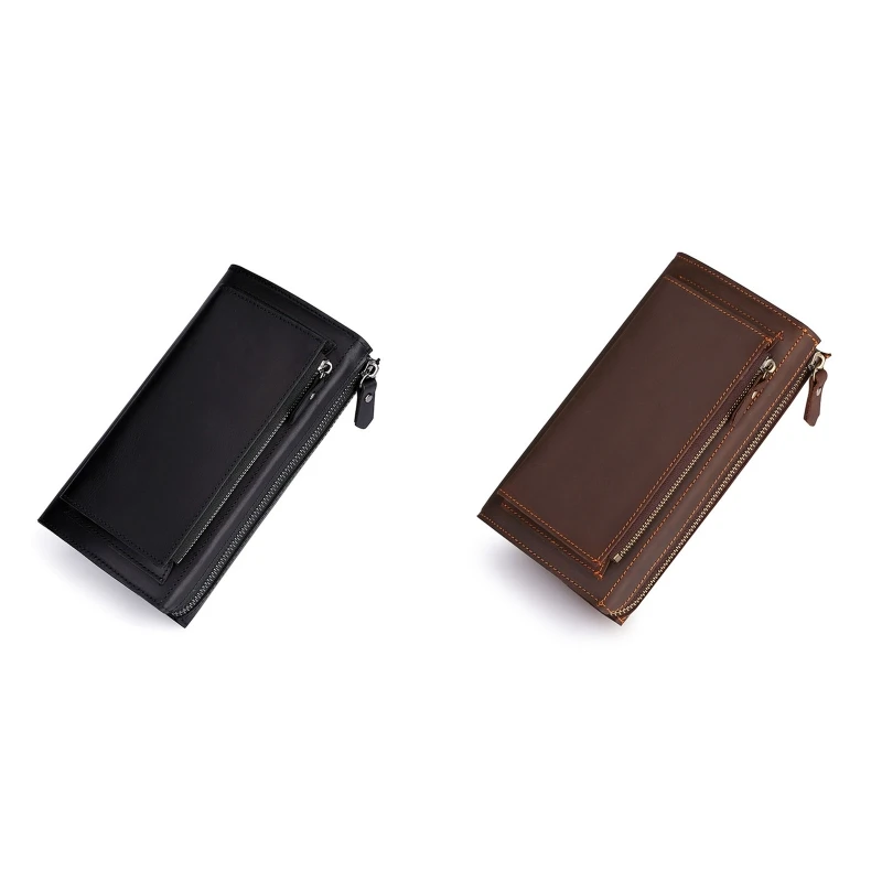 

Portable Leather Wallet Wear Resistant Mens Retro Style Handbag for Cash Credit Card Cellphone Large Capacity Clutch Bag