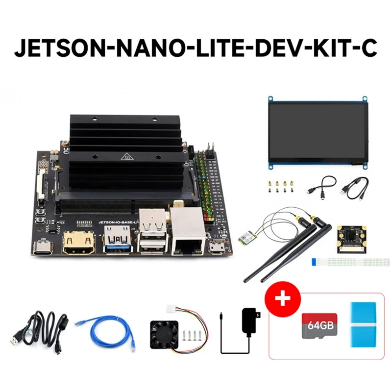 

Для Jetson Nano 4G Lite DEV Kit + Core Board + 64G SD Card + Cardreader + 7-дюймовый экран + камера + сетевая карта + питание