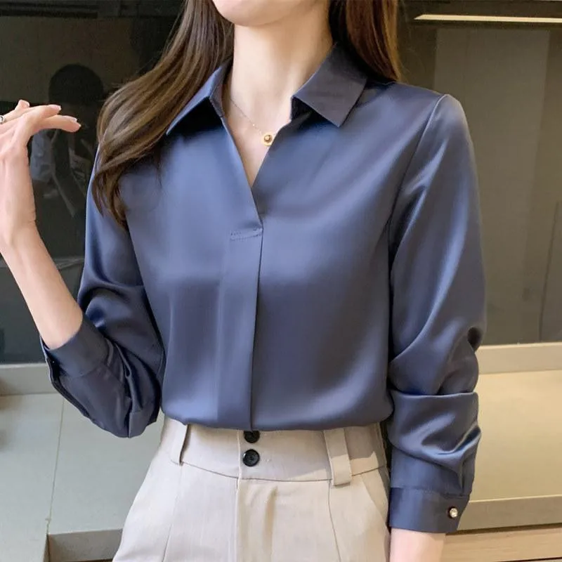 

Simple Solid Casual Work Shirts Blouse for Woman Autumn Long Sleeve White Office Shirts and Tops Camisas De Mujer Blusas