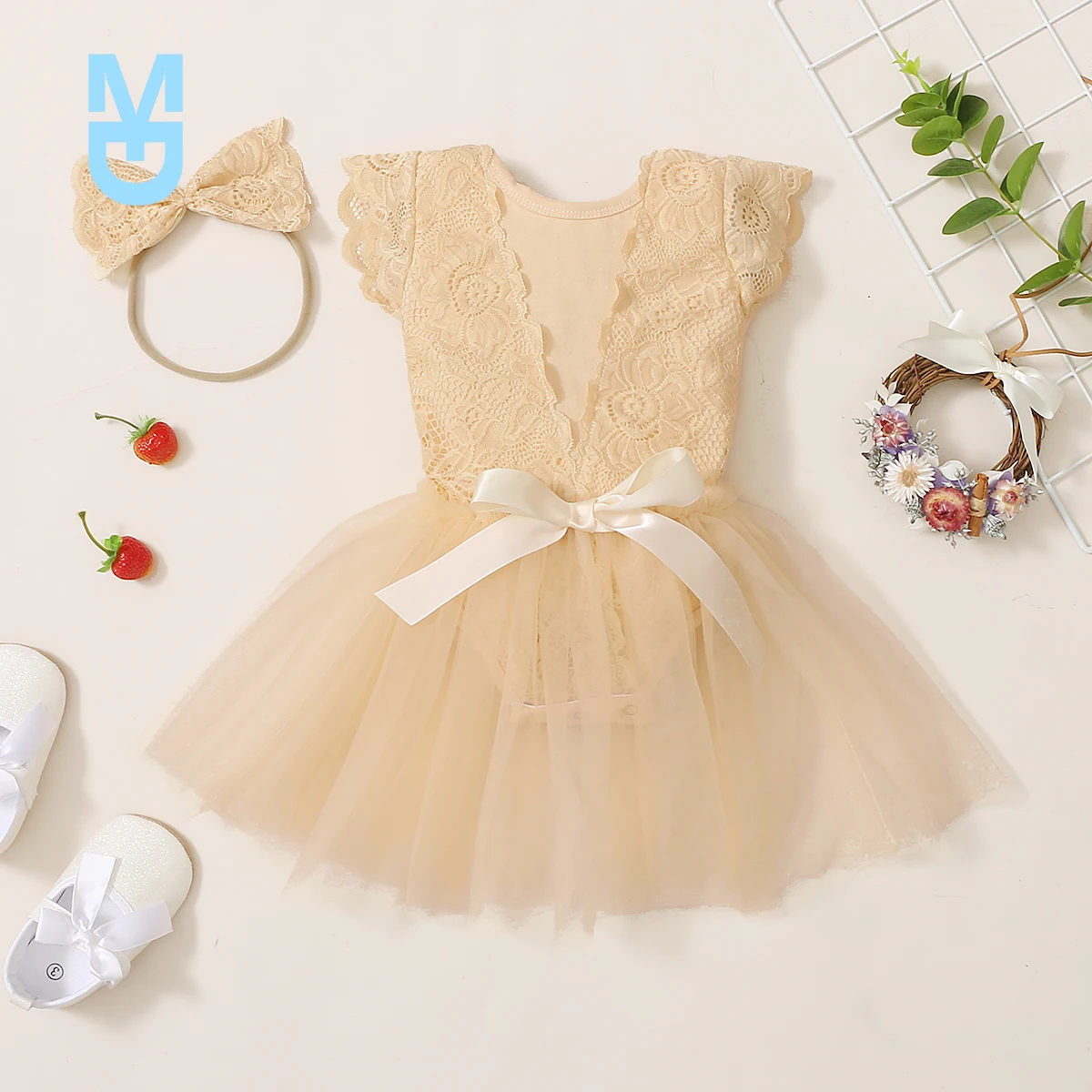 

New 0-18M Summer Baby Girls Clothes Sets 3pcs Lace Floral Ruffles Sleeve Romper Tops Tutu Skirts Headband