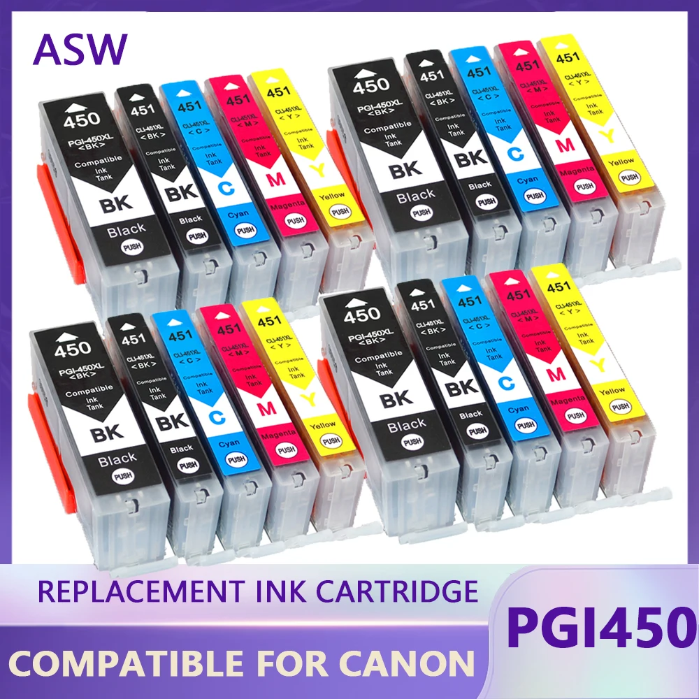 

20PK PGI450 CLI451 Compatible Ink Cartridges PGI-450 CLI-451 For Canon pixma IP8740 IP7240 MG5540 IX6840 IX6540