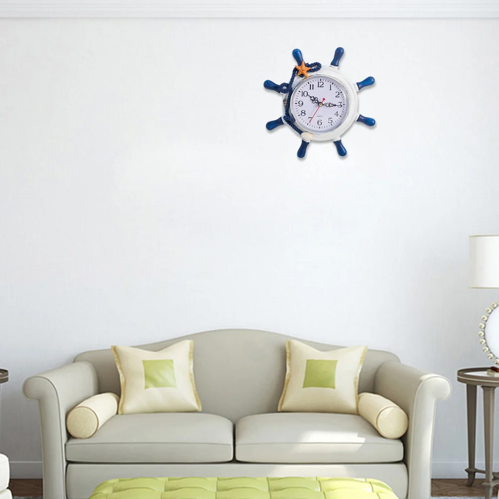 

Ship Wheel Wall Clock Coastal Nautical Wall Clock Mediterranean Style Rudder Retro Wall Clock Wall Hanging Decor Coastal