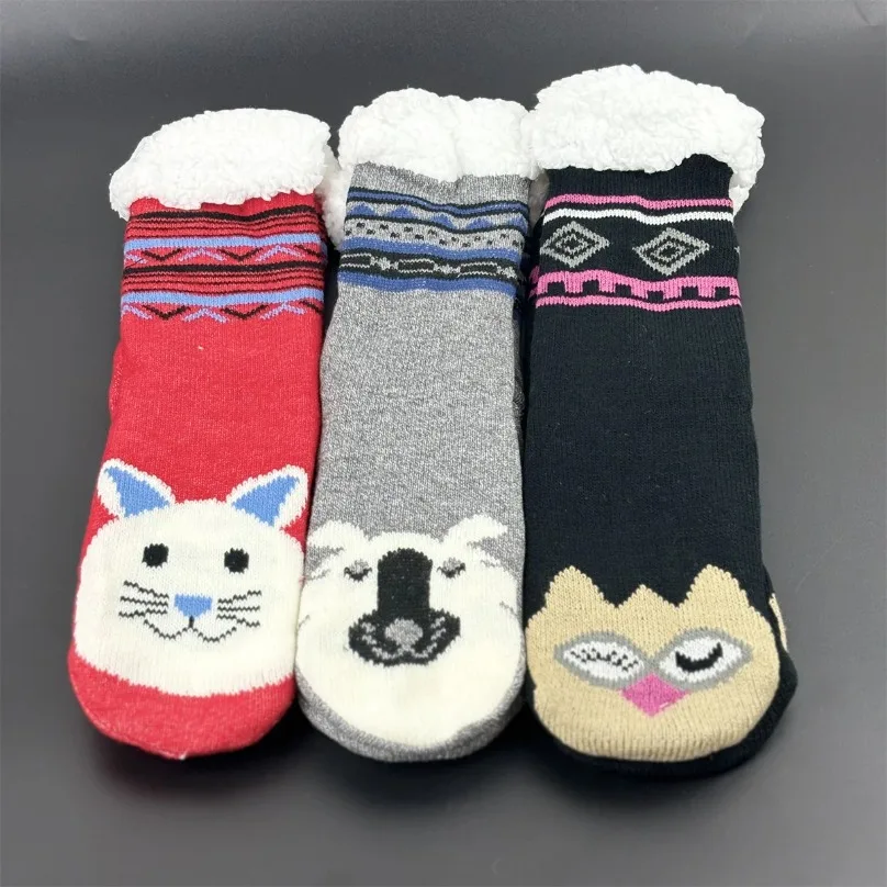 Женские Зимние Термоноски Домашние Тапочки С Рождественским Котом И Пингвином