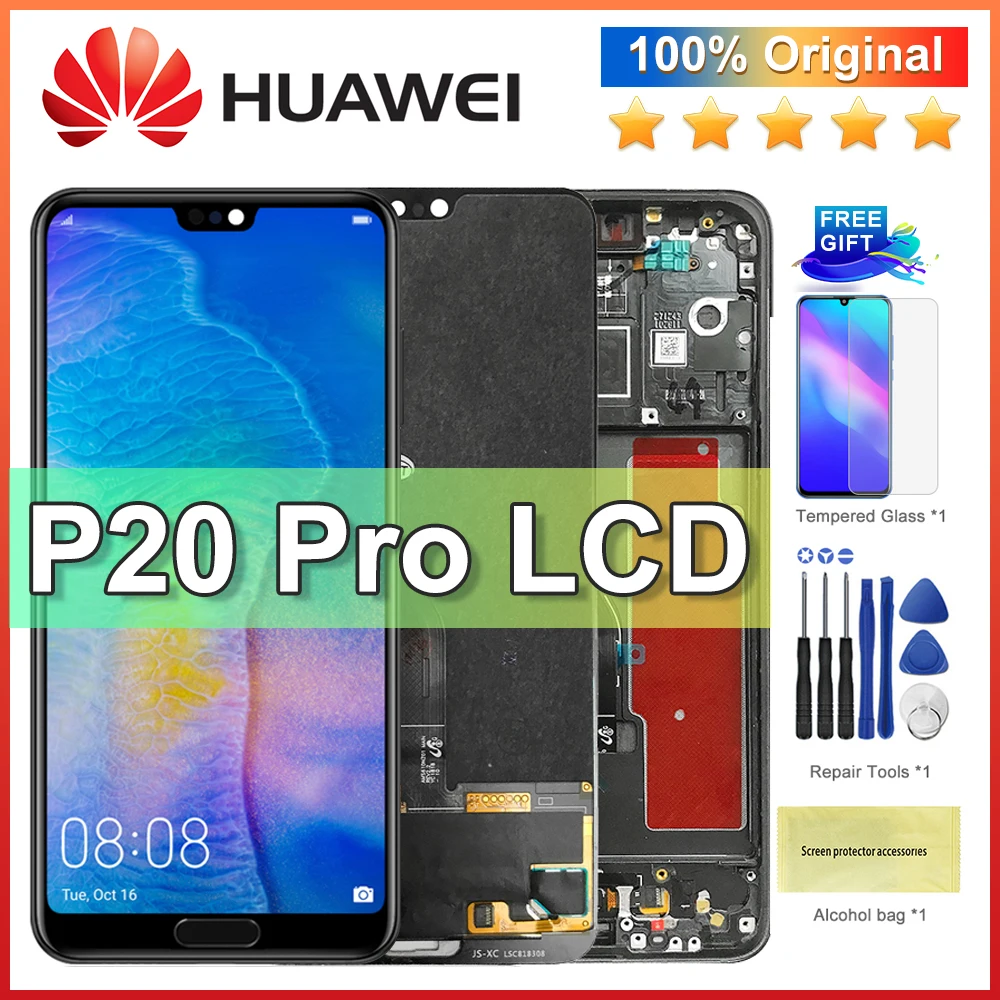 

100% Оригинальный дисплей 6,1 дюйма для Huawei P20 Pro, ЖК-дисплей с сенсорным экраном, дигитайзер в сборе, детали для ремонта