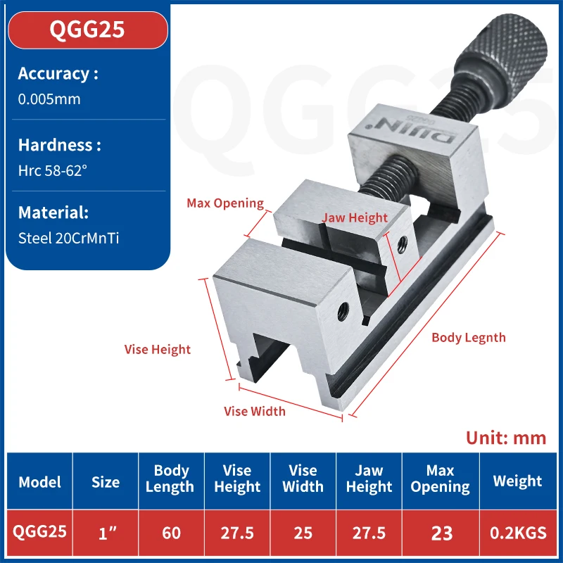 Фото Мини-стальные тиски для инструментов QGG25 DIJIN, фирменный высокоточный зажим для машинных тисков 0,005 мм №1