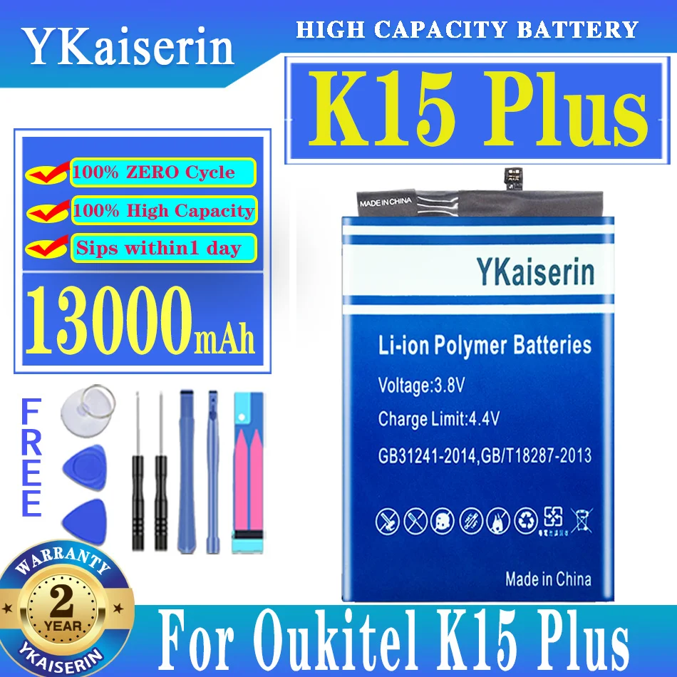 

YKaiserin Battery K 15 Plus 13000mAh For Oukitel K15 Plus K15Plus Bateira + Free Tools