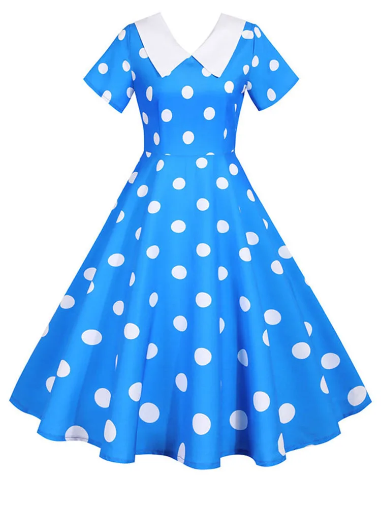 Женское летнее платье в желтый горошек с коротким рукавом и воротником Питер Пэн