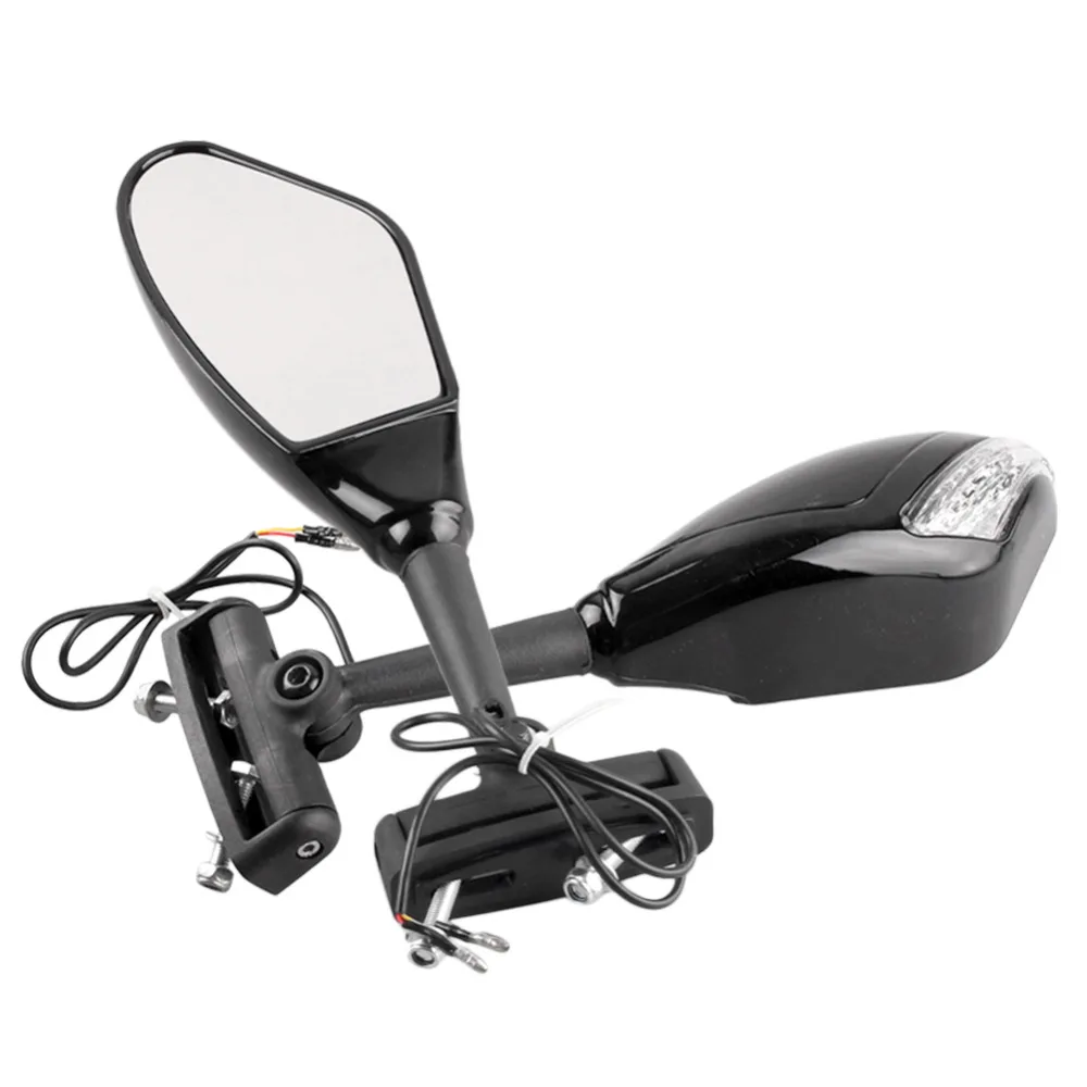 1 пара мотоциклетных боковых зеркал заднего вида с фонариками янтарного цвета, сигнальные огни для уличных велосипедов Kwasaki, Honda, Suzuki, Yamaha