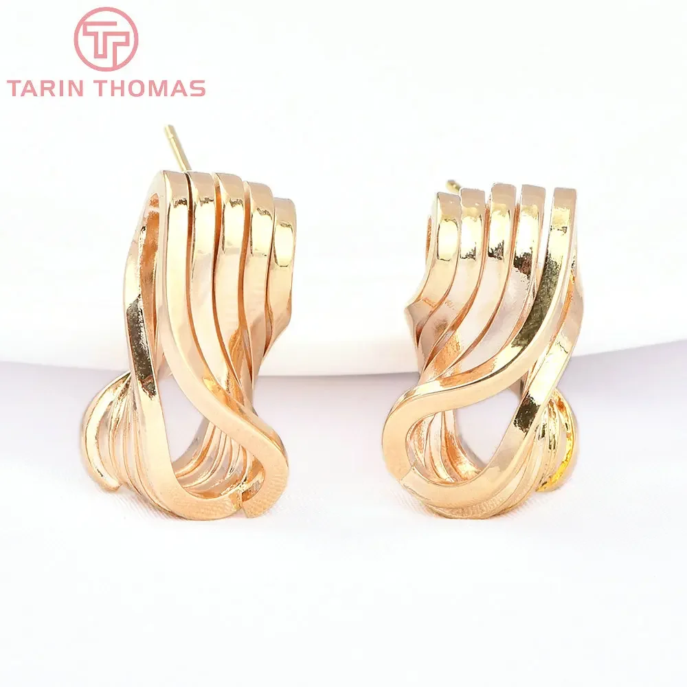 (7741) 4 шт. 10x20 5 мм 24-каратное золото латунные витые серьги-гвоздики с симметрией