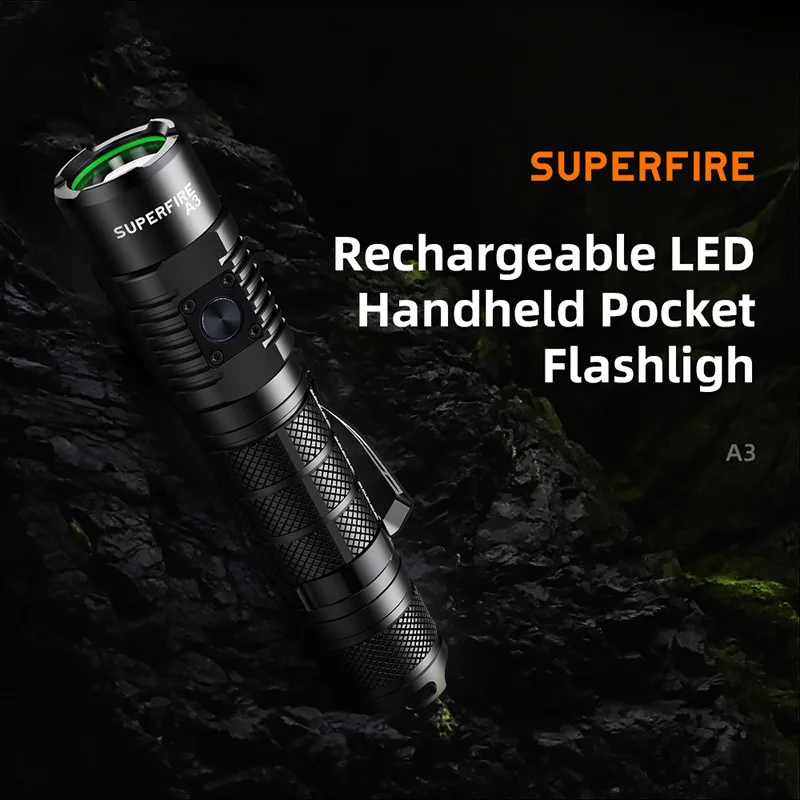

[Большая распродажа] SUPERFIRE A3 10 Вт, мощный фонарик для повседневного использования, USB-C, фонарь для кемпинга и рыбалки из алюминиевого сплава 18650