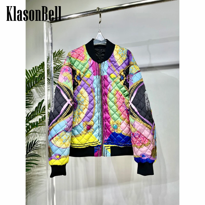 

9.1 KlasonBell Print Ruched Design Reversible Zipper Parka Jacket Women