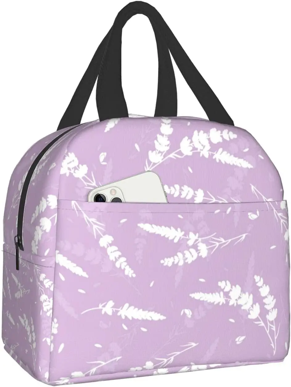 

Cute Lavender Flowers Light Purple Lunch Box Travel Bag Picnic Bags Insulated Durable Shopping Bag Back To School Reusable Bags