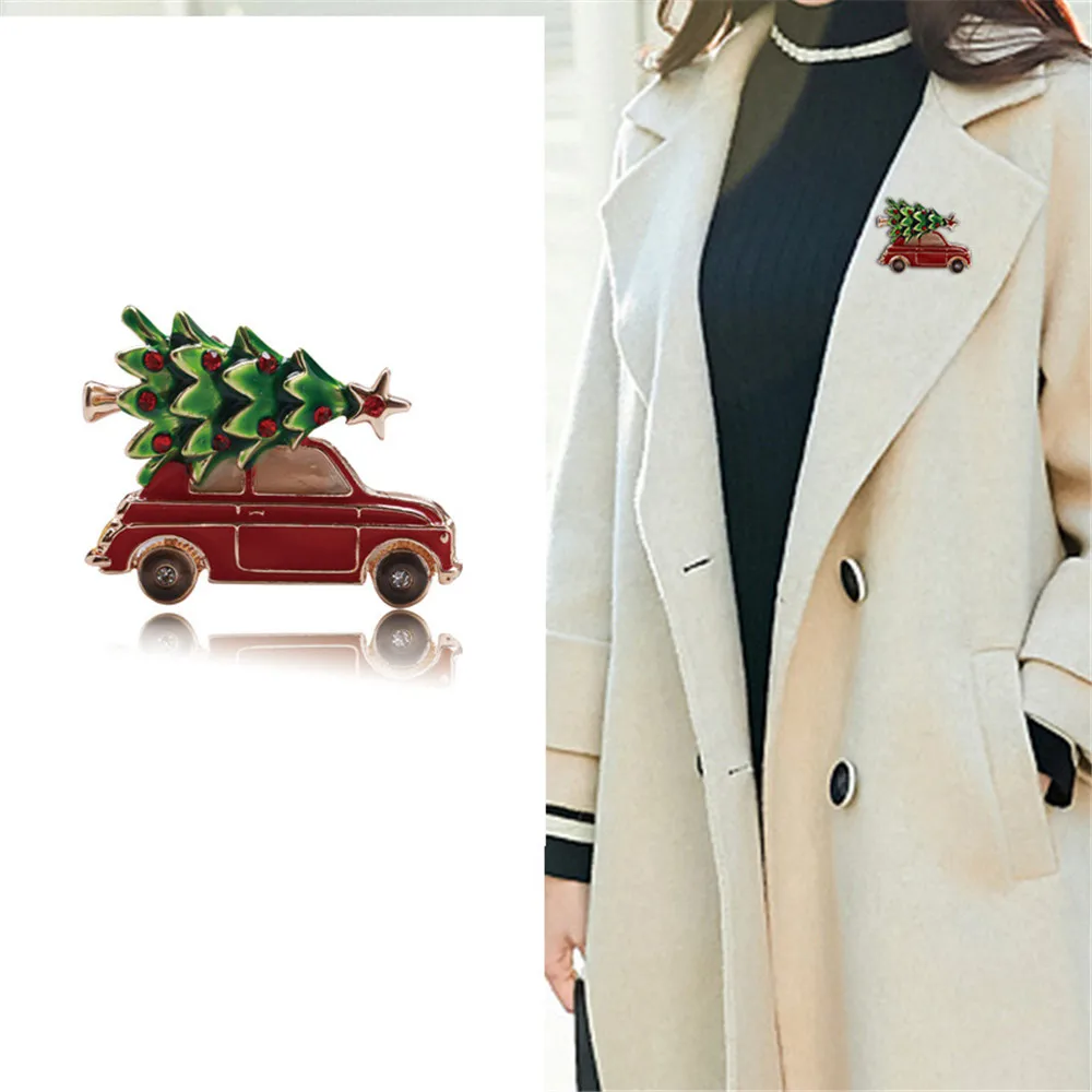 

2023 New Year Enamel Car Christmas Tree Brooch Pins For Women Fashion Jewelry Gift Trendy Drip Oil Brooches Wholesale