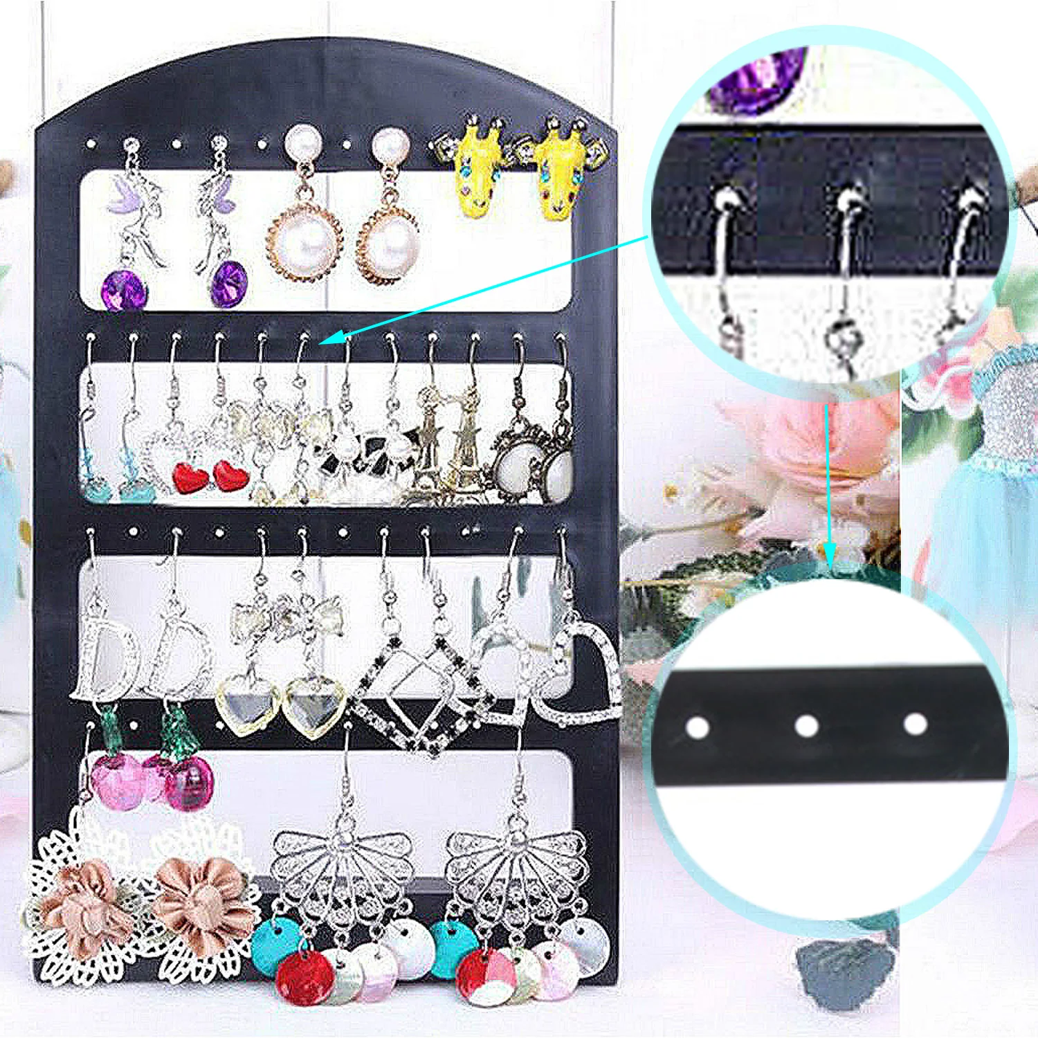 

126 Holes Jewelry Organizer Stand Black Plastic Earring Holder Personal Practical Earrings Display Storage Shelf Rack Fashion