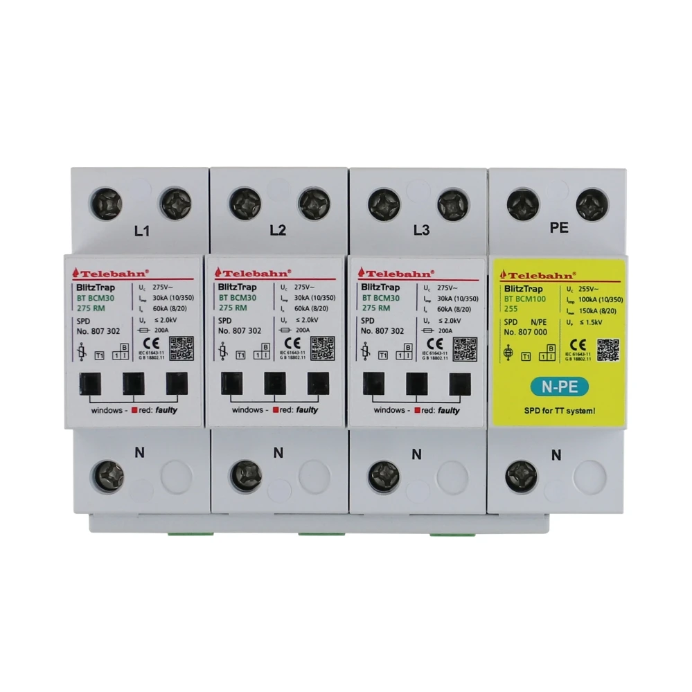 Фото AC SPD 275V T1+T2 30kA 3P+N Трехфазное устройство защиты от перенапряжения для основных распределительных плат №1