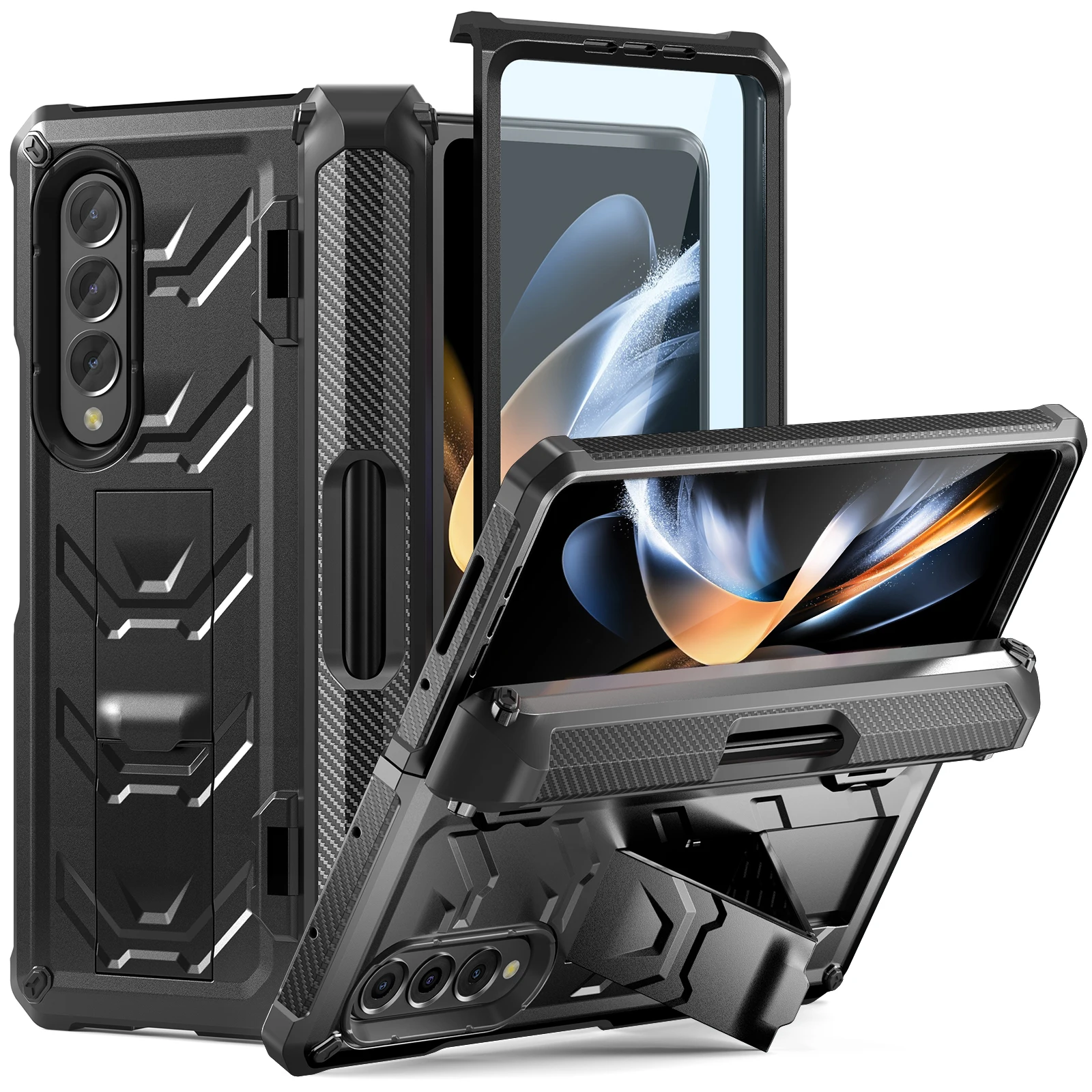 

For Samsung Galaxy Z Fold 5 Hinge Case Armor Shockproof Fold 4 3 with S Pen Slot Rugged Kickstand 360 Full Protector Phone Cover