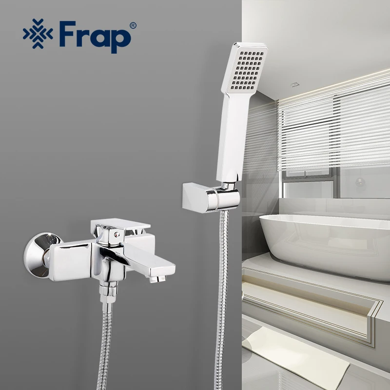 

Frap Brass Bathroom Faucet Wall Mounted Shower System with ABS Handshower Bathtub Cold Hot Water Mixer Tap