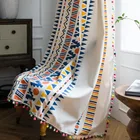 Занавески из хлопка и льна с принтом, декоративные цветные шторы для гостиной в богемном стиле, с окошком из шерсти, светонепроницаемые, тюль