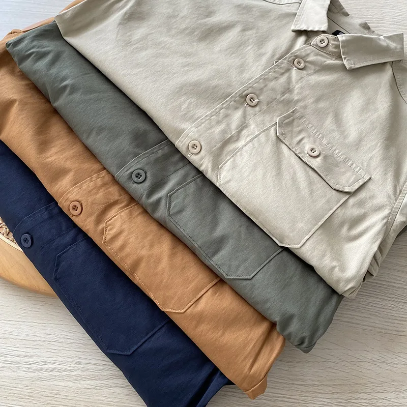 

Spring New Solid Cotton Washable Elastic Men's Workwear Long Sleeve Shirt Outdoor Trekking Camp Travel Outer Tooling Overshirt