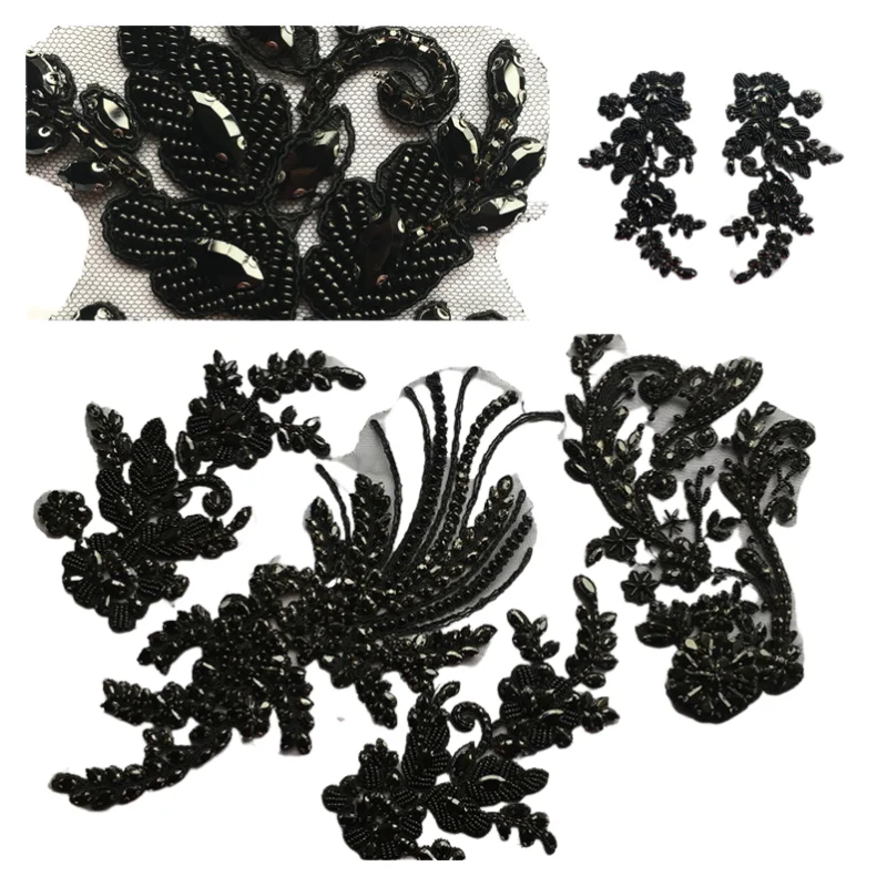 

Luxurious Black Glass Crystal Applique For Women Overcoat Ornaments Rhinestone Flower Trims In Pair Fashion Garments Accessory