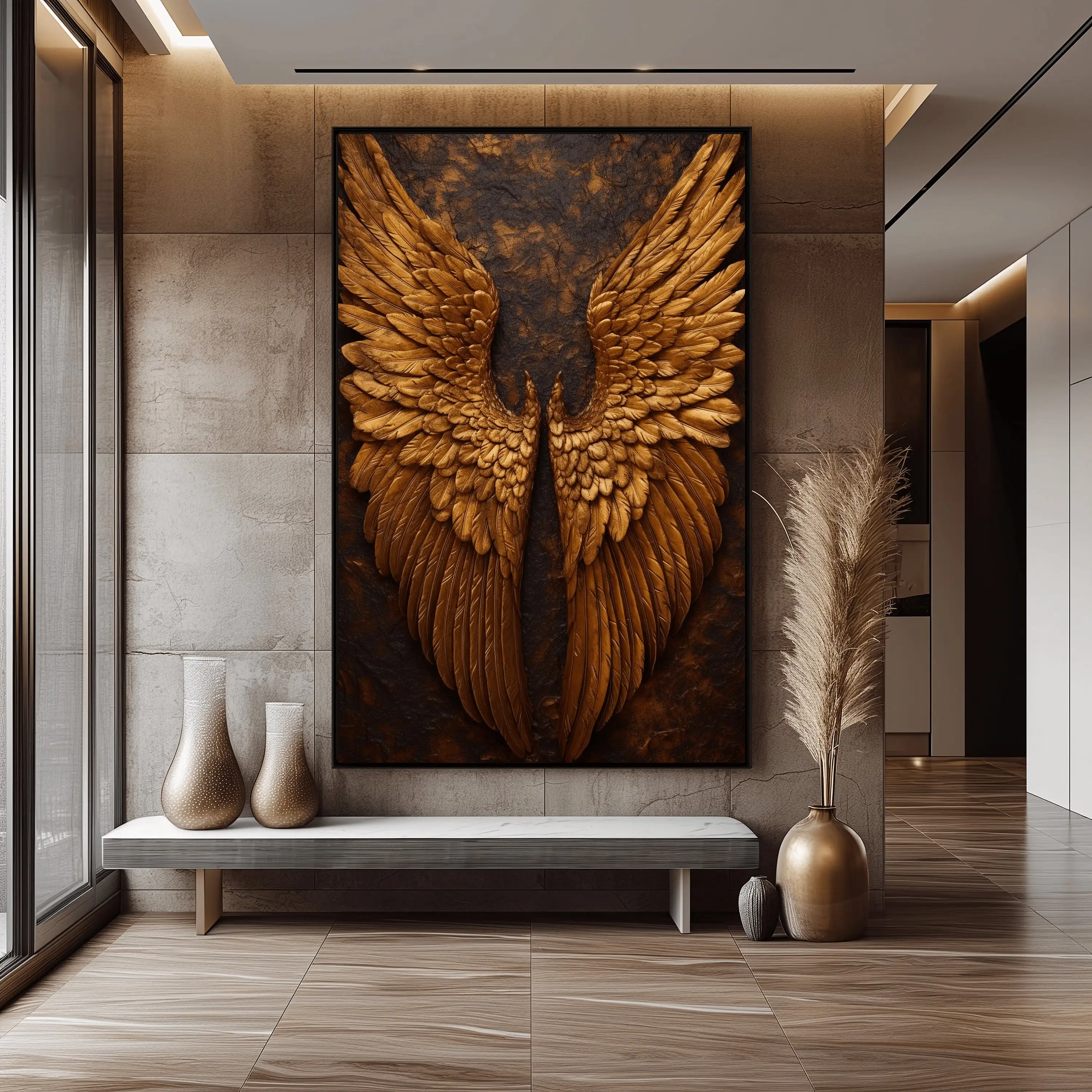Абстрактные золотые крылья ангела картина на холсте