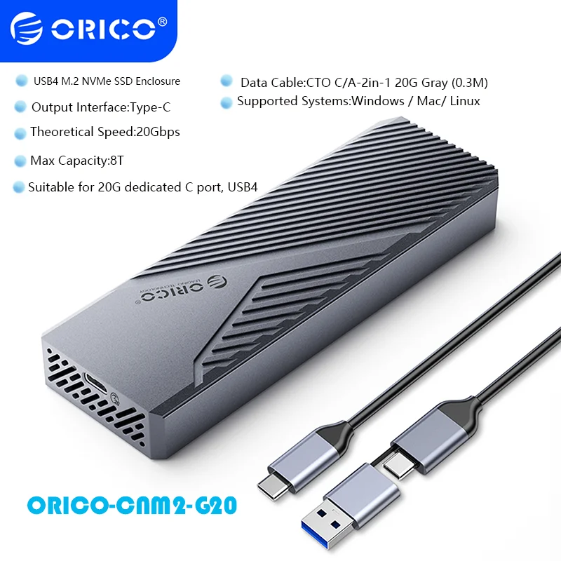 Фото ORICO Вентилируемый алюминиевый корпус для NVMe USB4 40Gbps, поддержка PCIe4.0 до 8 ТБ, совместимость с Thunderbolt 3/4 для Mac Mini iMac №3