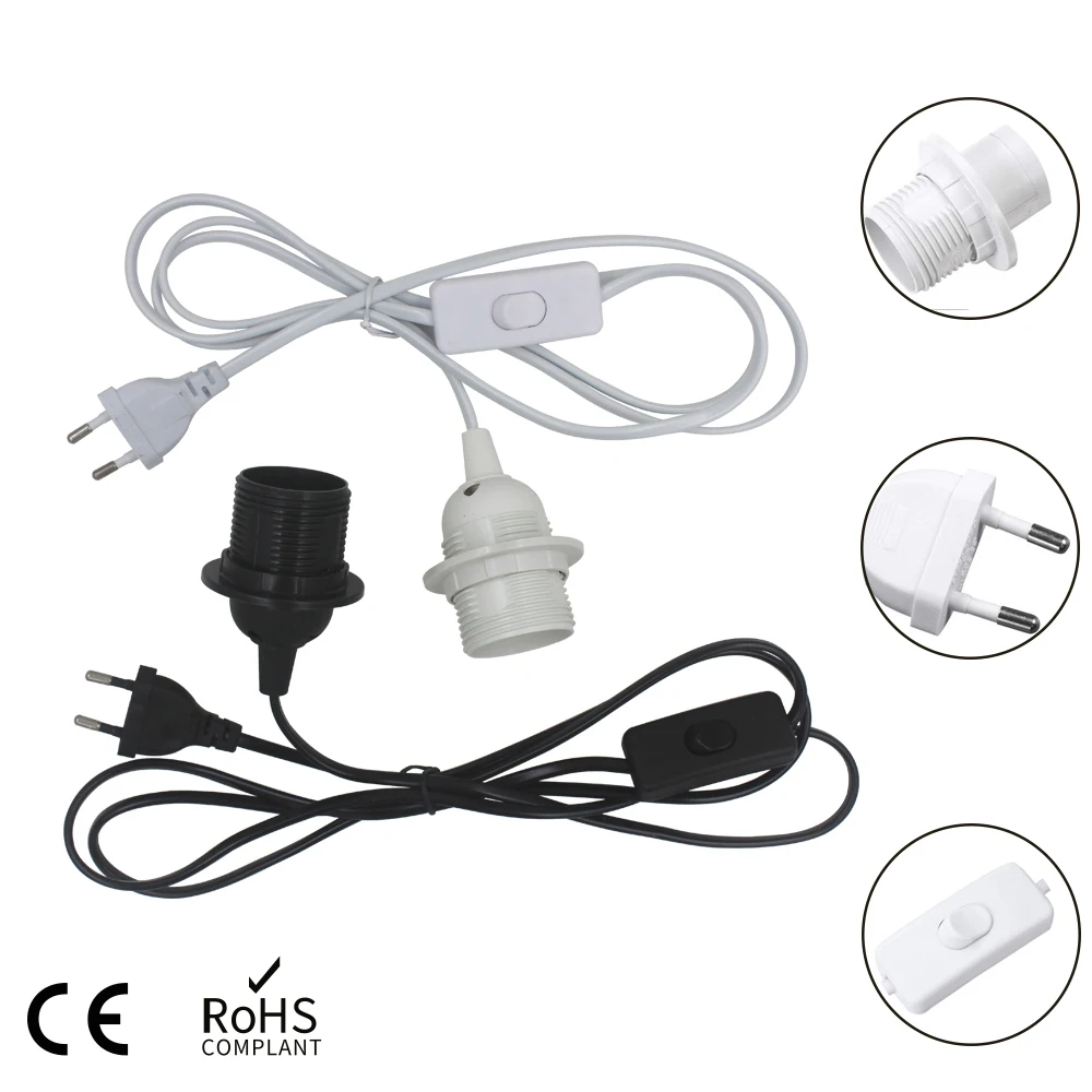 

EU Plug 1.8m Power Cord Cables E26 E27 Full Teeth Lamp Base Holder With Switch Wire For Pendant Led Bulbs Fixture Hang lamp