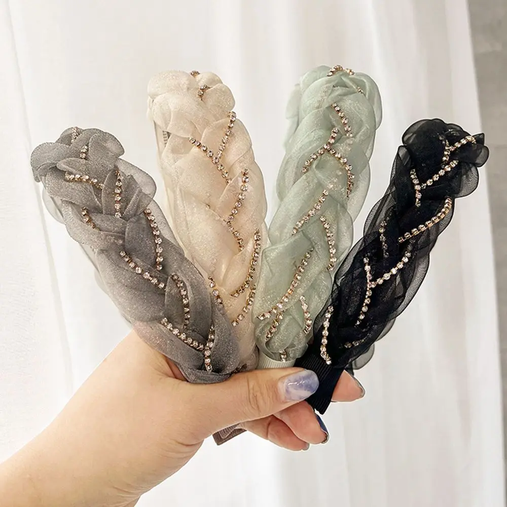 

Organza Rhinestone Lace Headband Fashion Chain Twist Hair Hoop Anti-slip Teeth Hair Bands Hair Accessories Headwear for Women
