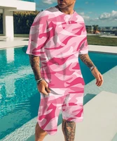 summer mens activewear 3d printed mens oversized t shirt shorts set streetwear fashion short sleeve set