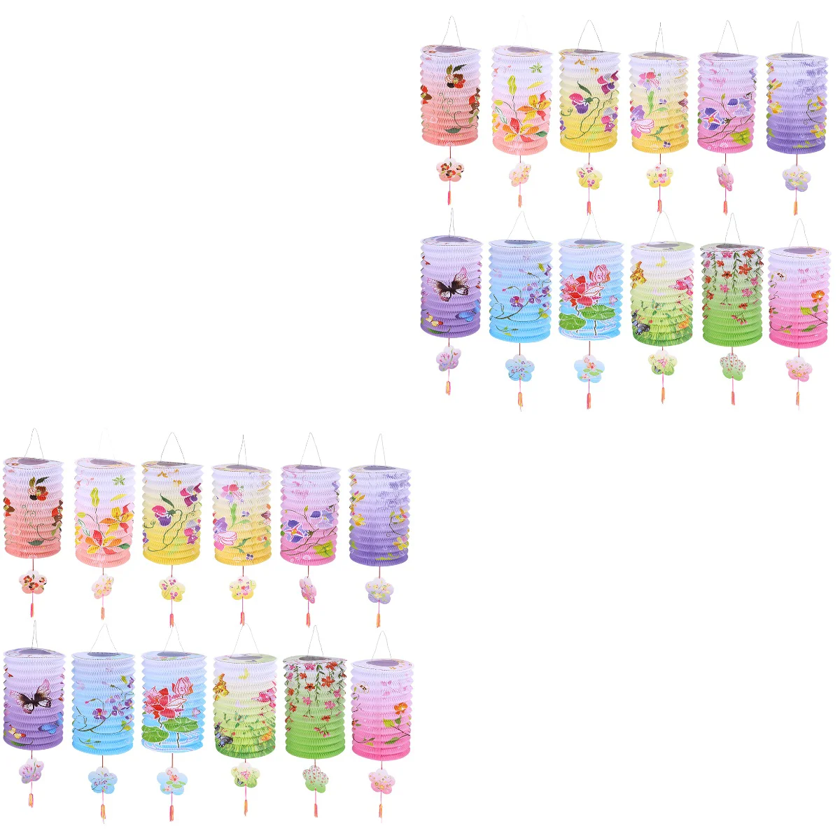 

24 шт., складные бумажные фонарики с цветочным принтом