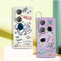 cartoon astronaut cute phone case for huawei p50 p40 p30 p20 pro lite e y9s y9a y9 y6 y70 nova 5t 9 5g liquid rope cover