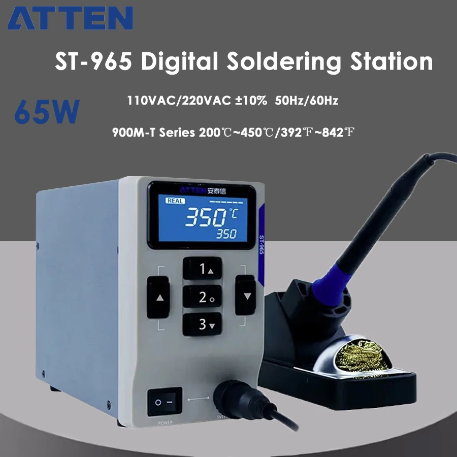 

ATTEN ST-965 Adjustable Temperature 65W Solder Iron Repair Digital Soldering Station for Phone Motherboard Welding Tools