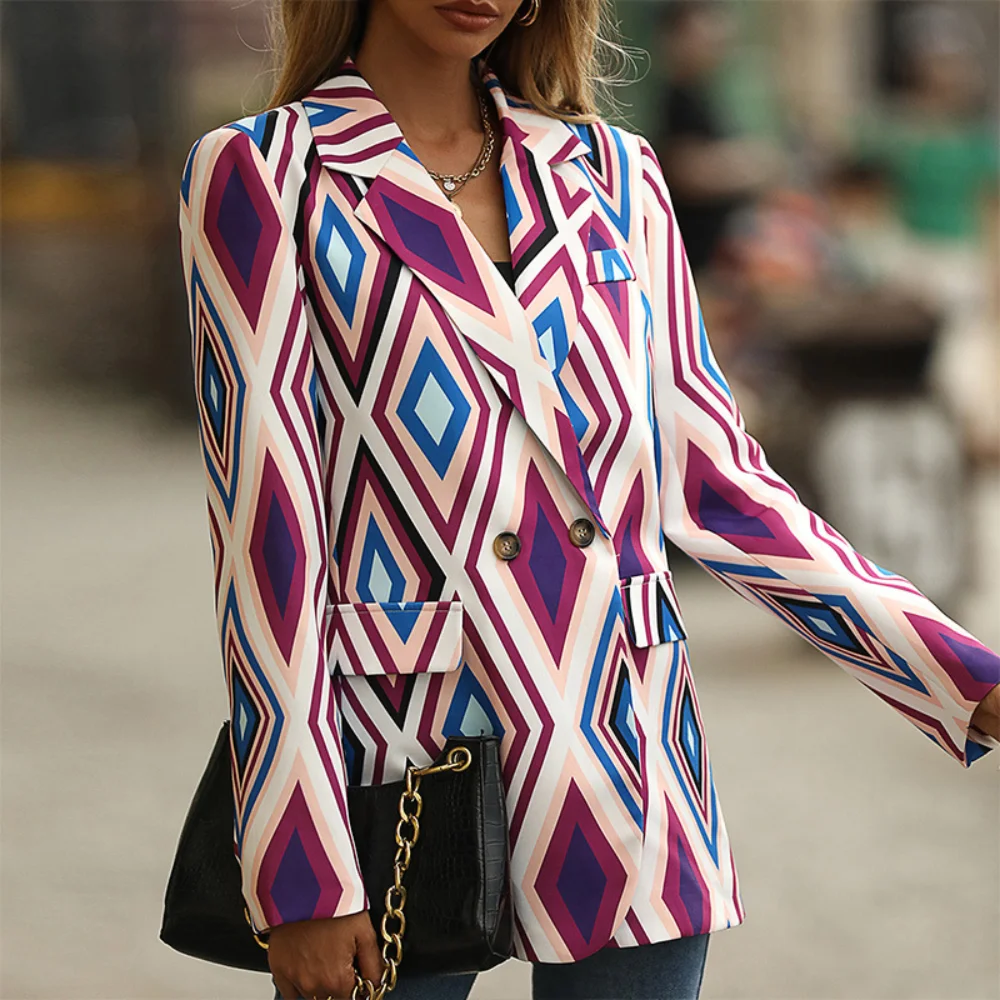 

Пиджак женский оверсайз, Элегантный Модный блейзер с рисунком ромбиками, пальто, модная офисная одежда на весну