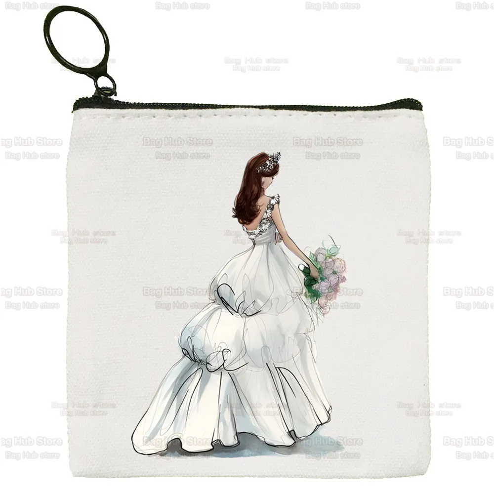 Bridal Team Bride To Be Canvas Card Coin Purse Cute Simple Bachelorette Decoration Wedding Coin Hen Party Mini Zipper Bag